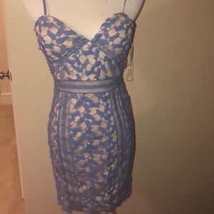 Blue and nude body con dress